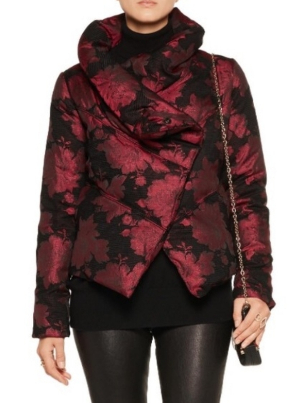 Alice + Olivia Metallic Rose Duck Down Puffer Coat Asymmetric Floral Size Small